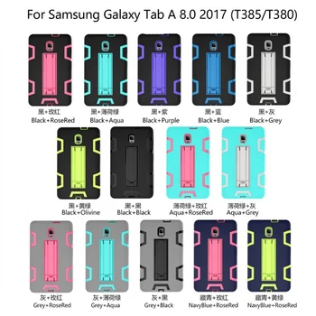 3-v-1 Duálne Vrstvy PC+TPU Tablet PC Prípadoch pre Samsung Galaxy Tab 8.0(2017) T385/T380 Kontrast farieb Tablet Prípade Stojan