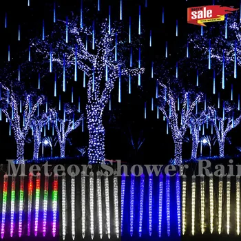 30/50 Nepremokavé meteorický dážď Dážď Vianočné 8 Trubice LED Reťazec Svetlá Vonkajšie Stromu Svadobné Party Dekorácie Plug Chvost