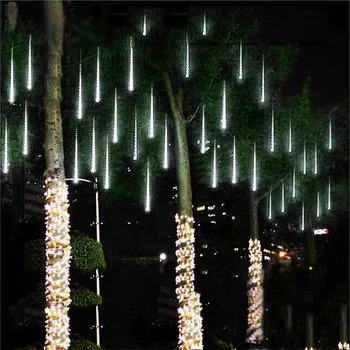 30/50 Nepremokavé meteorický dážď Dážď Vianočné 8 Trubice LED Reťazec Svetlá Vonkajšie Stromu Svadobné Party Dekorácie Plug Chvost
