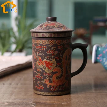 300 ML Čínsky Yixing Šálku Čaju,Fialová Hliny Dragon a Phoenix Čaj Hrniec s Filtrom/Infuser pre Káva & Čaj Sady