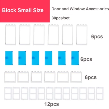 30pcs/súbor Malú Veľkosť Buidling Bloky Príslušenstvo, Dvere Windows Dopĺňajú Základnú Bloky Tehly Časti Vzdelávacie Hračky pre Deti,