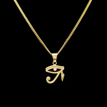 316L Nerezovej Ocele, Zlatá farba Egyptský Eye of Horus prívesok náhrdelník hip hop Wedjat Oko náhrdelníky pre unisex šperky