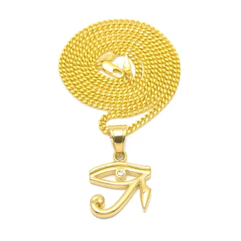 316L Nerezovej Ocele, Zlatá farba Egyptský Eye of Horus prívesok náhrdelník hip hop Wedjat Oko náhrdelníky pre unisex šperky