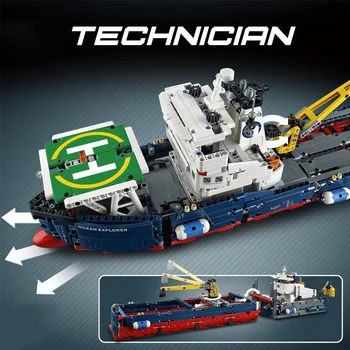 3370 Technic Série 2V1 Tichom Explorer Loď Sea Model Stavebné Bloky Kompatibilné Mesto 1342Pcs Loď Tehly Deti Hračka