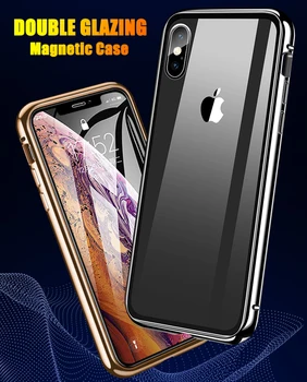 360 Magnetických Kovov Telefón puzdro Pre iphone 11 pro max Dvojité Bočné Sklo Pre iphone X XR XS MAX 7 8 6S plus 9H tvrdeného skla Kryt