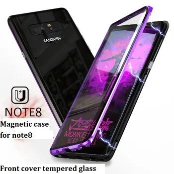 360 Plnú Ochranu Magnetických Adsorpcie Luxusné puzdro Pre Samsung Galaxy Note8 Predný kryt kalené sklo Filp coque Magnet Funda