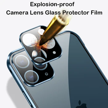 360 Úplné Pokrytie Magnetické puzdro Pre iPhone 12 Pro MAX Mini 11 Pro Luxusné Prípade Kovový Nárazník Sklo Objektívu Chránič Film Coque