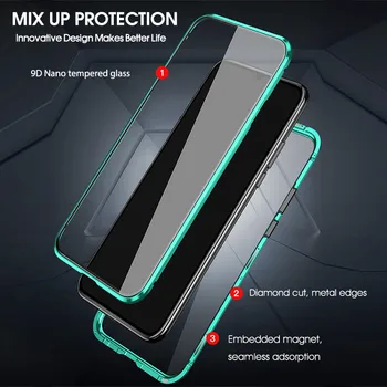 360 Úplné Pokrytie Xiao Mi Max 3 Kovové Magnetické Telefón Puzdro Pre Xiao Mi Max 3 Veci Dvojité Sklo Coque Xiao Mi Max3 Fundas Shell