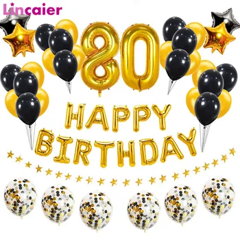 38pcs Číslo 80 Narodeninové Balóny 80. Happy Birthday Party Dekorácie 18 Rokov Gold A Black Muž Žena Dodávky