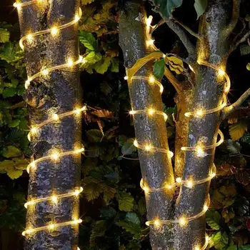 39FT 100 LED Solárne Lano Trubice Rozprávkových Svetiel LED Reťazec Vodotesné exteriérové LED Pásy Podsvietenie Záhrada svadby Vianočný Dekor