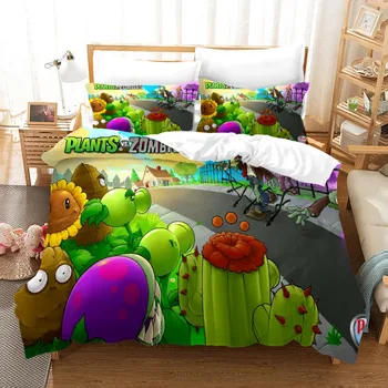 3D animovaný posteľná bielizeň Sady Rastliny vs Zombie Anime Posteľná Bielizeň Nastaviť Posteľ Kryt Twin Plný Kráľovná King Size Perinu Nastaviť 2/3 Kus