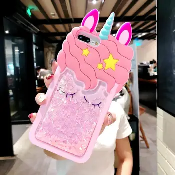 3D animovaný Ružová Quicksand Unicorn Mäkké Silikónové Kvapaliny Hviezdy puzdro Pre iPhone 6 6 7 8 Plus X XR XS MAX Telefón Prípade