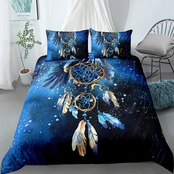 3D Blue Pierko Perinu Cumlík Zahŕňa obliečka na Vankúš Sen-catcher posteľná bielizeň Nastaviť Mäkkej Tkaniny Kráľ Twin Queen Size bytový Textil