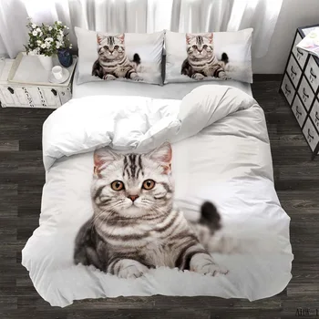 3D digitálna tlač 2/3pc Zvierat mačka vzor deka kryt obliečka na vankúš manželská posteľ nastaviť list kryt deka Mäkká Mikrovlákna posteľná bielizeň