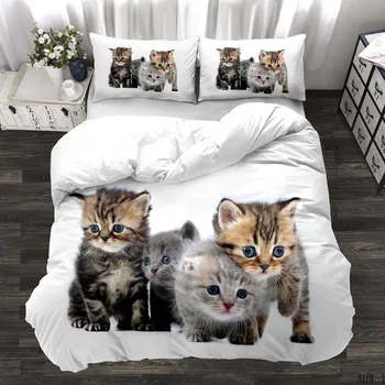 3D digitálna tlač 2/3pc Zvierat mačka vzor deka kryt obliečka na vankúš manželská posteľ nastaviť list kryt deka Mäkká Mikrovlákna posteľná bielizeň