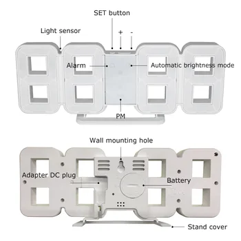 3D Digitálne Stolové Hodiny Nástenné Hodiny LED Nočného Dátum Čas Zobrazenie USB Domáce Dekorácie x izba, obývacia izba Budík