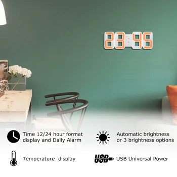 3D Digitálne Stolové Hodiny Nástenné Hodiny LED Nočného Dátum Čas Zobrazenie USB Domáce Dekorácie x izba, obývacia izba Budík