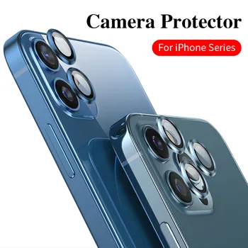 3D Full Kryt Objektívu Screen Protector puzdro pre IPhone 12 Pro Max Mini Kamera Ochranné Kalené Sklo + Kov Krúžok Kryt
