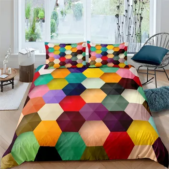 3D Hexagon Geometrie posteľná bielizeň Set Prikrývka sa Nastavuje Tvorivosti Farebné Spojov Vzor Posteľ Obliečky Kryt obliečky na Vankúše King Size Pre Dvojité