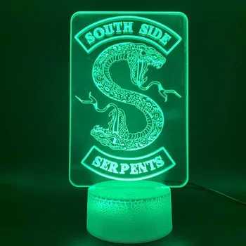 3D Ilúziu Lampa Riverdale Darček Had Logo Domáce Dekorácie Nočného stolná Lampa Southside Hadmi Prihlásiť Deti Led Nočné Svetlo