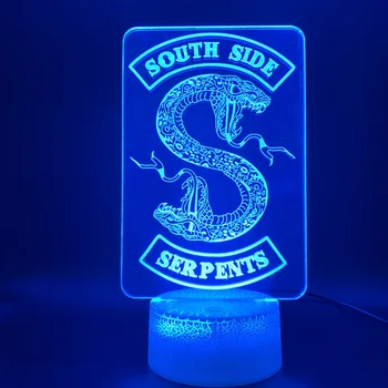 3D Ilúziu Lampa Riverdale Darček Had Logo Domáce Dekorácie Nočného stolná Lampa Southside Hadmi Prihlásiť Deti Led Nočné Svetlo