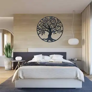 3D Kolo Stene Visí Socha Dekorácie 60 cm Strom Života Železnej Umenie Domov Miestnosti Visí Ozdoby Železa Strom Dekorácie Čierna