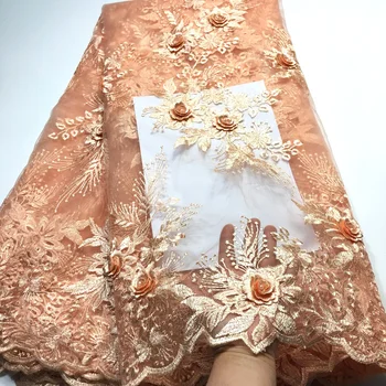3D Kvety Afrického Čipky Textílie Korálkové francúzskej Čipky Textílie Dubaj/ Nigérijský Čipky Textílie 2020 Vysoko Kvalitnej Čipky na Šaty VM3548