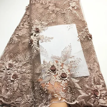 3D Kvety Afrického Čipky Textílie Korálkové francúzskej Čipky Textílie Dubaj/ Nigérijský Čipky Textílie 2020 Vysoko Kvalitnej Čipky na Šaty VM3548