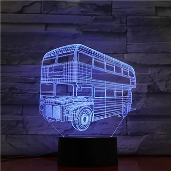 3D Lampa Double-decker Bus Atmosféru Najlepší darček pre Deti Batérie Powered Farby s Diaľkovým Led Nočné Svetlo Lampy