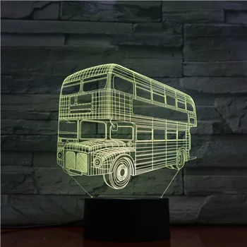 3D Lampa Double-decker Bus Atmosféru Najlepší darček pre Deti Batérie Powered Farby s Diaľkovým Led Nočné Svetlo Lampy