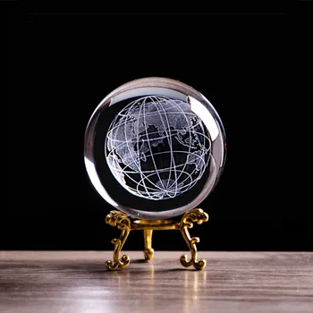3D Laserom Vygravírované Zemi Crystal Ball Miniatúrne Sklenené Guličky Oblasti Svete Paperweight Astronómie nadšenec Zberateľskú Model