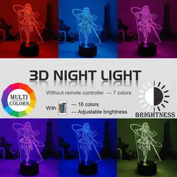 3D LED Lampa Útok na Titan Ackermana Obrázok Deti Nočného pre Miestnosti Dekorácie Led Farby Nočné Svetlo Anime Darček