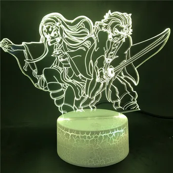 3D LED Nočné Svetlo Démon Vrah Kamado Tanjirou Nezuko Lampara Hodiny Stolové Lampy Kimetsu Č Yaiba Anime Deti Prázdninový Darček