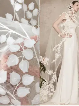 3D mimo biele víno kvet kvet čipky nášivka 3D tylu výšivky, čipky pacth motív pre svadobné šaty závoje couture dizajn