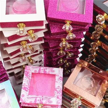 3d Noriek Riasy Lesk Prípade box wholesales Crystal rukoväť 25 mm Falošné Mihalnice Balenie Box Lash Boxy Vlastné Logo