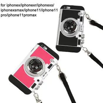3D Retro Fotoaparát ozdobná šnúrka na uniforme Telefón puzdro Pre Iphone Xs Max XR /11 Módu Násobne Držiteľ Silikónové puzdro