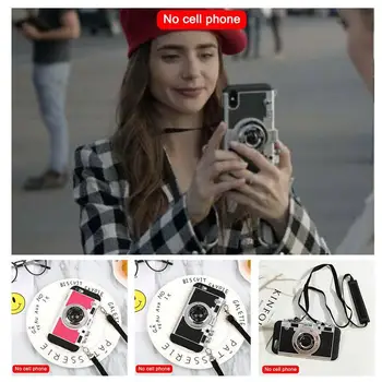 3D Retro Fotoaparát ozdobná šnúrka na uniforme Telefón puzdro Pre Iphone Xs Max XR /11 Módu Násobne Držiteľ Silikónové puzdro