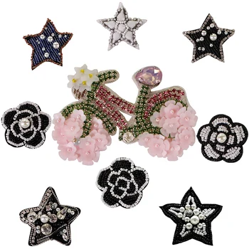 3D Ručné Rhineston Korálkové Škvrny Kvet, Hviezda Požičovňa Šiť na Sequined Patch pre Oblečenie, Lištovanie Nášivka v Pohode Patch TH1864