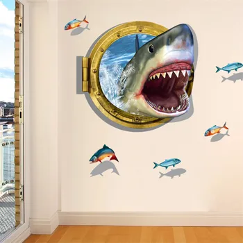 3D Samolepky na Stenu Kúpeľne, Podlahy Shark Deti Izbách PVC 60*90 cm Odnímateľné Steny Nálepky Home Decor Art Nálepky na Stenu Plagát
