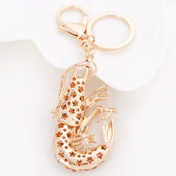 3D Stereo Krevety Riečny Prívesok Keychain Zlatá Farba Kovový Krúžok na Reťaze Držiak Unisex Šperky Pre Ženy, Mužov Darček