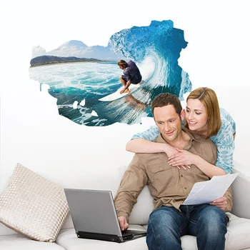 3D Surfovanie Steny Interiéru Spálne, Obývacia Izba, Kúpeľňa Dekorácie Samolepky na Stenu z PVC, Odnímateľná Plagát Tapety