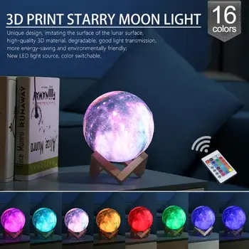 3D Tlač Hviezdy, Mesiac Lampa 16 Farieb LED Galaxy Nočné Svetlo nápaditosť Prepínač Mesiac Lampy Domova Spálne Dekorácie Vianočný Darček