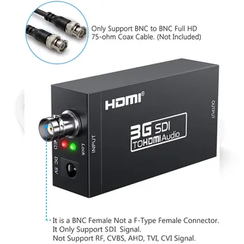 3G kompatibilný s HDMI na SDI Konvertor / SDI na HDMI Adaptér, Audio HD-SDI/3G-SDI Adaptér BNC 1080P DAC Prevodník pre Monitor HDTV