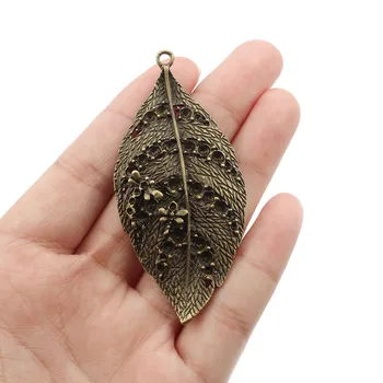 3KS Antické Bronzové Rezbárstvo včiel medonosných Leaf Listy Kúzlo Prívesok na Náhrdelník Šperky Zistenia, Takže 69x32mm