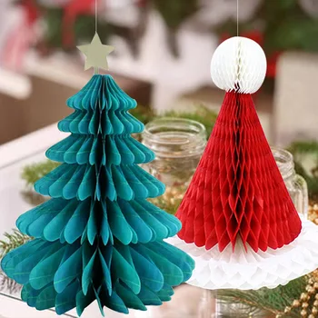 3KS Honeycomb Papier, Vianočné Hat Vianočný Stromček Prívesok Visí Ozdoby Vianočné Dekorácie na Vianoce Domov Party Dekorácie
