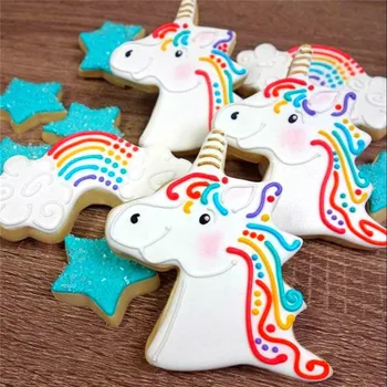 3ks Jednorožec Cookie Cutter Nastaviť Pečenie Nástroje z Nehrdzavejúcej Ocele Rainbow Pečivo, Chlieb, Sušienky Fondant Fréza Pre Deti Narodeninovej Party