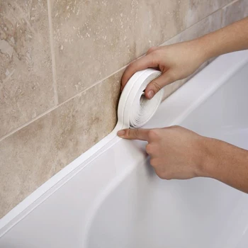 3ks Kúpeľňa so Sprchou Umývadlo, Vaňa Tesniace Pásy Pásky 3.2mx38mm Biele PVC samolepiace Nepremokavé Stenu, Nálepky na Kúpeľňa Kuchyňa