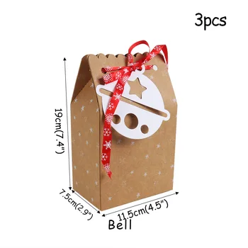 3ks Vianočné Dekorácie, Darčekové Krabice Kraft Papier Tašky Bonboniéra so Stuhou Štítku Menovky Šťastný Nový Rok 2021 Vianočné Darčeky