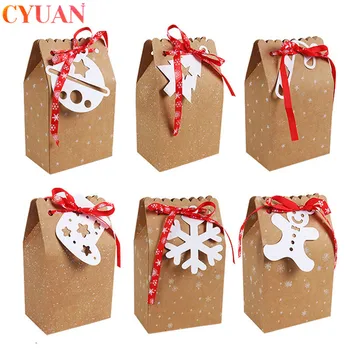 3ks Vianočné Dekorácie, Darčekové Krabice Kraft Papier Tašky Bonboniéra so Stuhou Štítku Menovky Šťastný Nový Rok 2021 Vianočné Darčeky