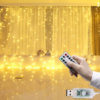 3m LED rozprávkových svetiel garland opony lampa Diaľkové ovládanie USB string svetlá Nový Rok Vianočné dekorácie pre domov spálne okno